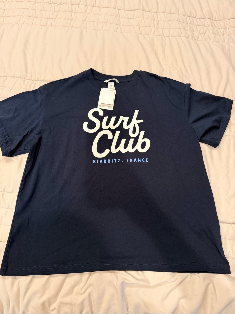 H&M Navy Surf Club Graphic Tee with White Logo